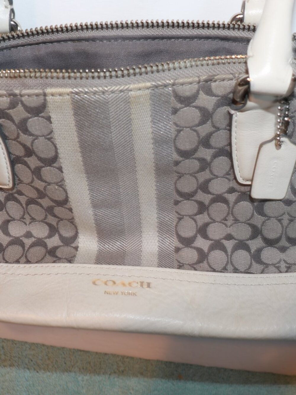 Coach Mini Handbag Purse White And Grey Tote Tassel Mini Designer Soho Purse